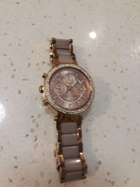 Michael Kors Rose Gold and Blush Chronograph Watch with Crystal Bezel